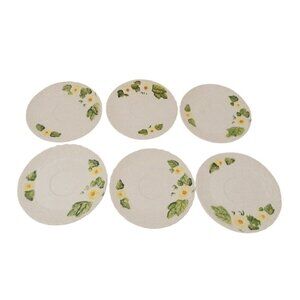 Lefton Set Of 6 Vintage Ceramic Floral-Embossed Saucer Plates